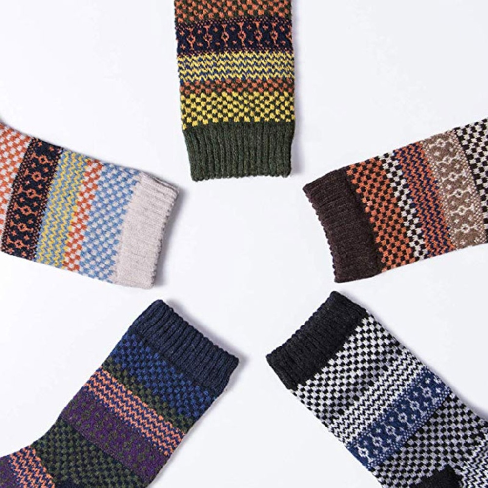 5 Pairs Men's Vintage Cony Hair Crew Socks - Picture 2 of 6